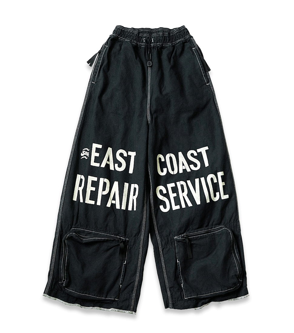 [KAPITAL] CANVAS EAST REPAIR-MANTRACK PANTS&#039;BLACK&#039;