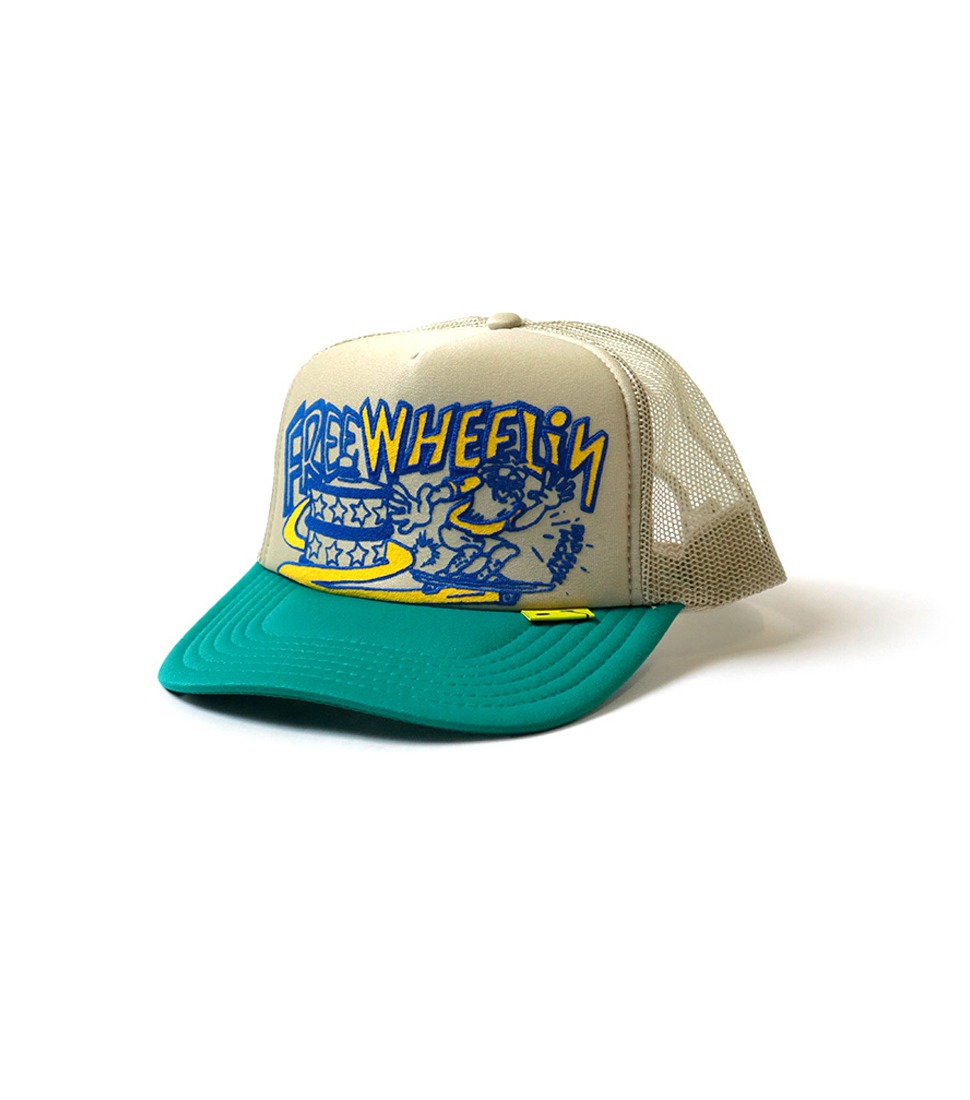 [KAPITAL] FREE WHEELIN TRUCKER CAP&#039;BEIGE/TURQUOISE&#039;