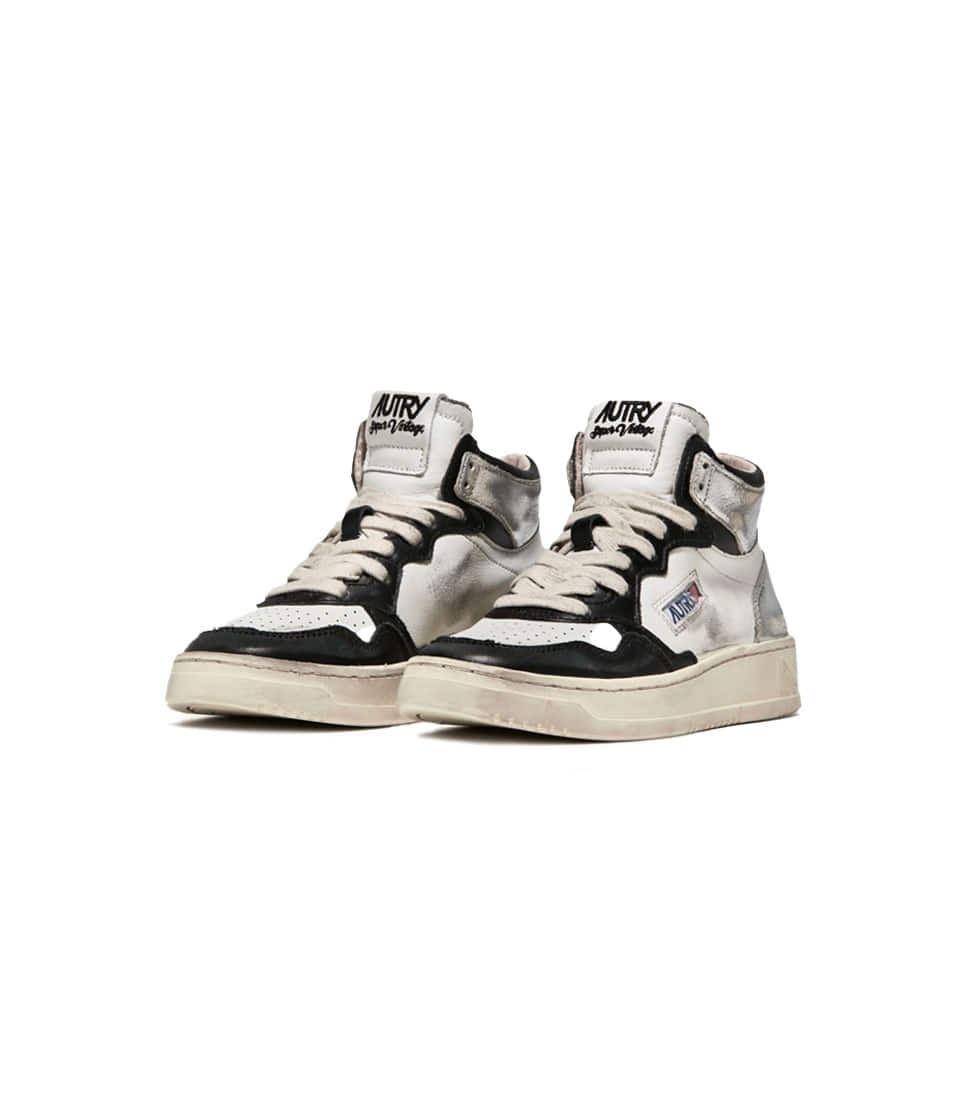 [AUTRY] MEDALIST MID SUPER VINTAGE SNEAKERSLEATHER/LEATHER &#039;WHITE/SILVER/BLACK&#039;