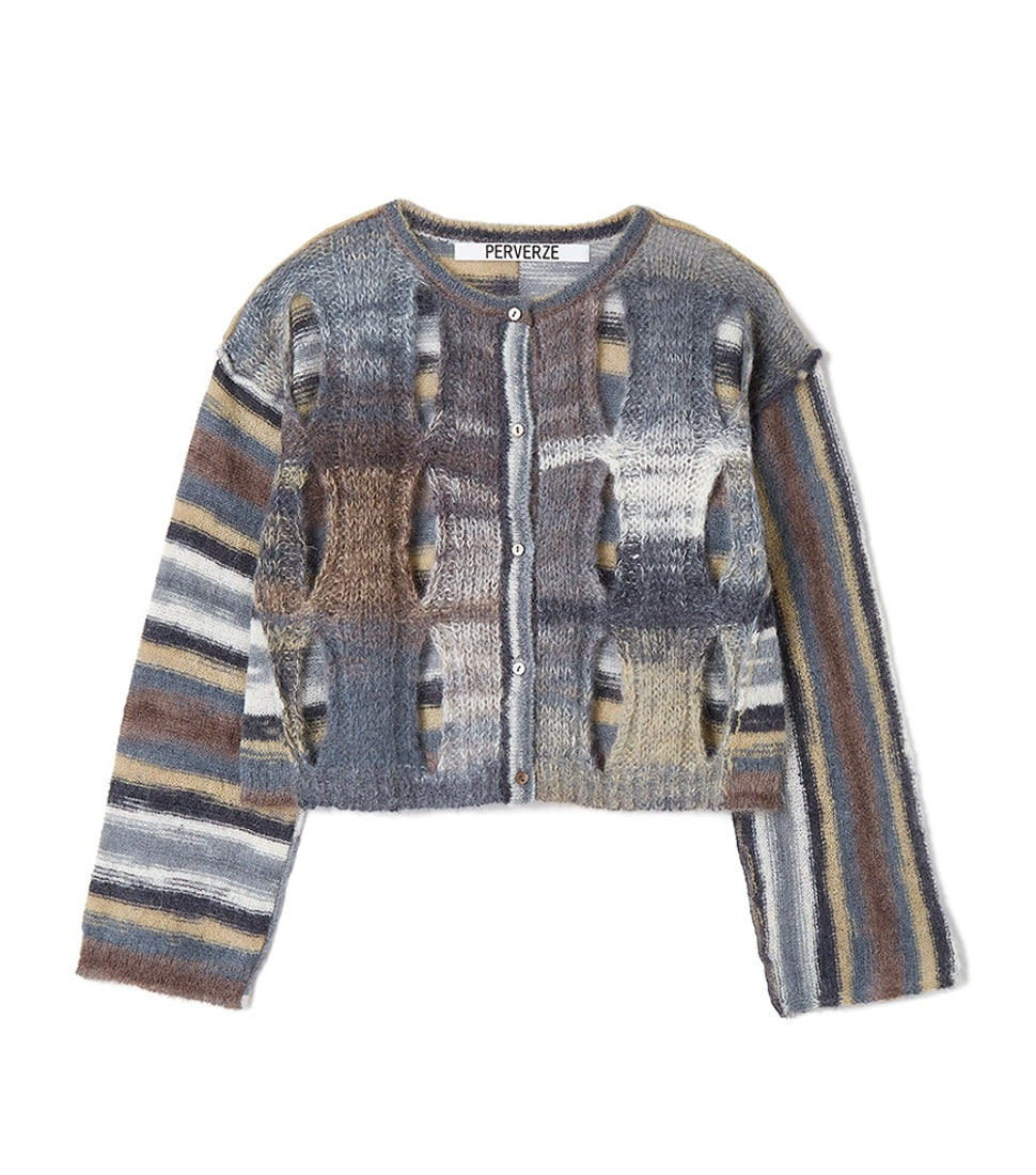 [PERVERZE]TIE-DYED MOHAIR CROPPED CARDIGAN&#039;MIX&#039;